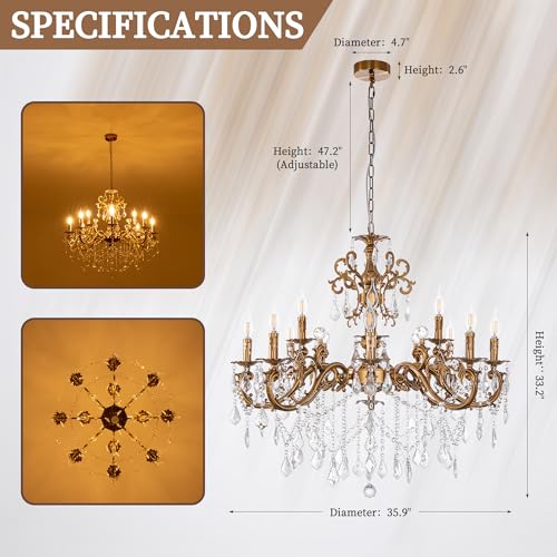 Crystal Chandeliers 35.9" Vintage Antique Bronze Chandelier