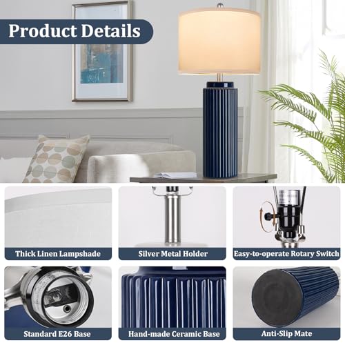 28" Dark Blue Ceramic Table Lamps Set of 2 (2 Count)