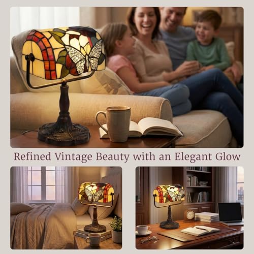 Tiffany Style Bankers Desk Lamp with Stained Glass Shade