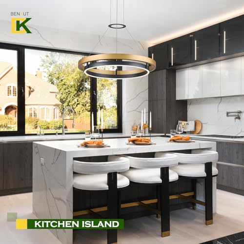 Modern LED Chandelier Black Gold Dimmable Circular LED Pendant Light with Remote Ring Chandelier Dining Room Light Fixtures for Kitchen Island Living Room Entryway