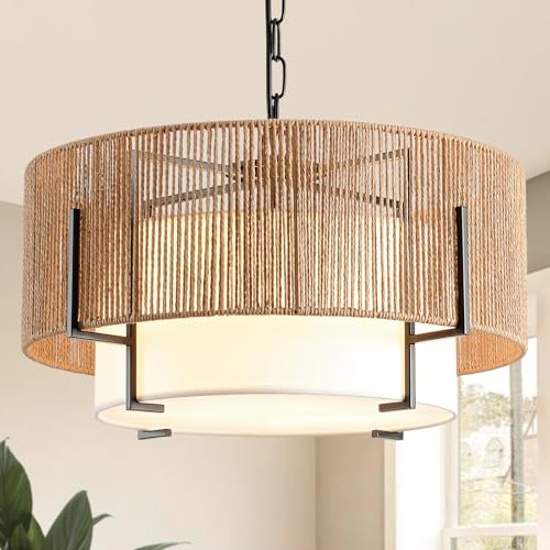 4 Light Rattan Chandelier for Dining Room