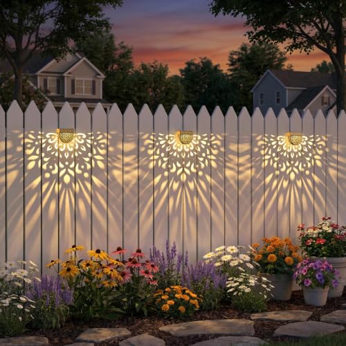 Solar Fence Lights 6 Pack Solar Step Lights Outdoor Waterproof LED Solar Powered Wall Lights Outdoor Decorations Warm Yellow Light Decorative Lighting for