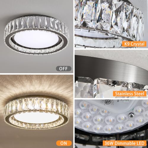15 Inch LED Dimmable Crystal Flush Mount Ceiling Light Fixture