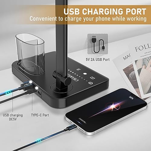 Dimmable LED Desk Lamp with USB Charging Port