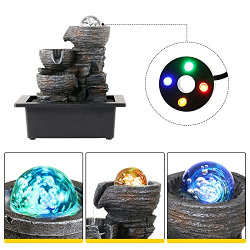 Water Fountain Indoor Tabletop Waterfall Fountain with LED