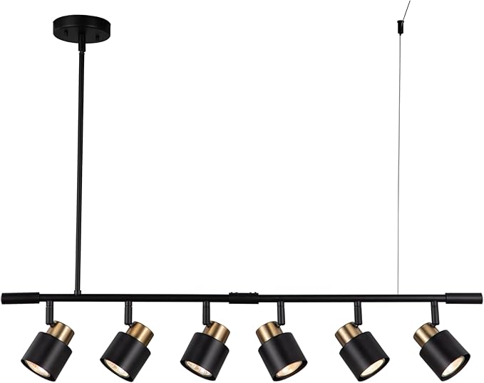 6 Light Track Lighting Kit, Matt Black Brass Finish Adjustable Height with Moden Flush Mount Ceiling Spotlight for Kitchen,Dining,Living Room,Home Improvement - Aura Lighting