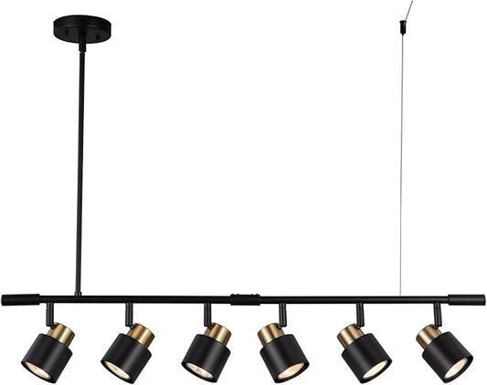 6 Light Track Lighting Kit, Matt Black Brass Finish Adjustable Height with Moden Flush Mount Ceiling Spotlight for Kitchen,Dining,Living Room,Home Improvement - Aura Lighting