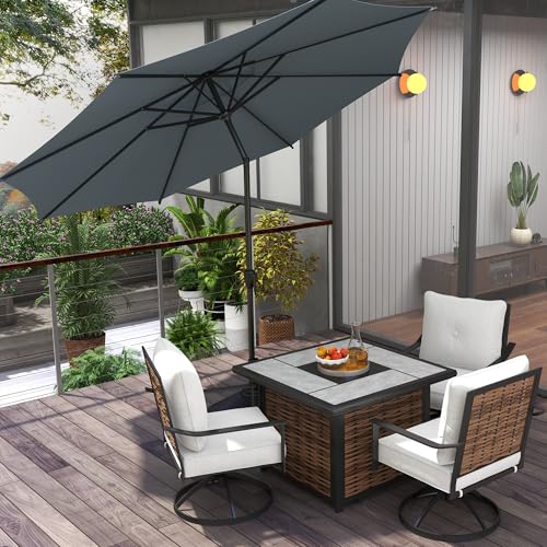 9FT Lyon Outdoor Patio Umbrella Outdoor Table Umbrella with Push Button Tilt and Crank Market Umbrella 8 Sturdy Ribs UV Protection Waterproof for Garden Deck Backyard Pool Grey