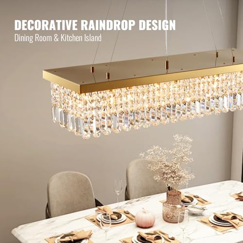 Modern Gold Rectangular Crystal Raindrop Chandelier