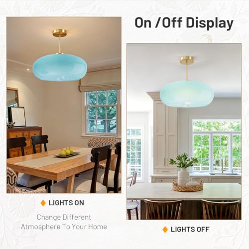 Blue Semi Mount Ceiling Light Fixtures Hallway 15.7″Round Dome Shade
