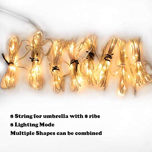 Patio Umbrella Lights 8 Lighting Mode 104 LED String Lights with Remote Control Umbrella Lights Battery Operated Waterproof Outdoor Decor for Patio Umbrellas Outdoor Use Camping Tents Warm White