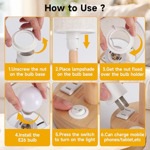 Small Bedside Table Lamp with AC Outlet