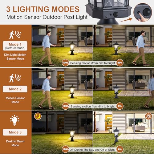 Motion Sensor Outdoor Post Lights with Pier Mount Base