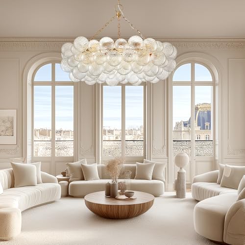 40 Inch Moden Gold Chandelier with 9 Bubble Lights