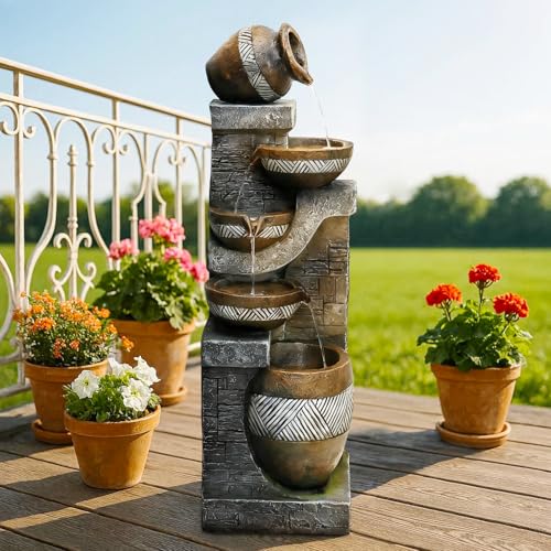 42.5" Tall Outdoor Water Fountain and Waterfalls