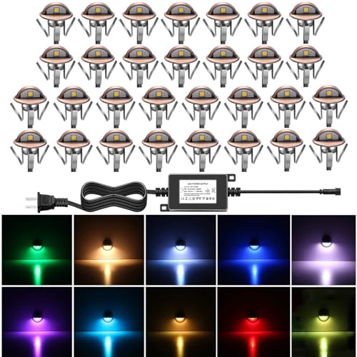 LED Stair Light Low Voltage Waterproof IP65 Outdoor F1.38 Wood Multicolored RGB Recessed LED Deck Lighting Yard Garden Patio Step Landscape Pathway Decor Lamp (30 Count)