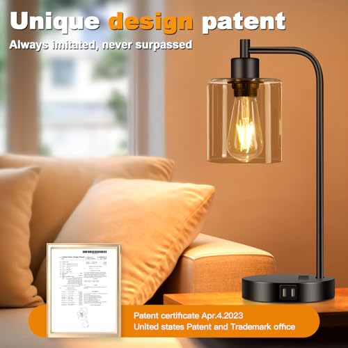 Set of 2 Industrial Touch Control Table Lamps with 2 USB Ports and AC Outlet