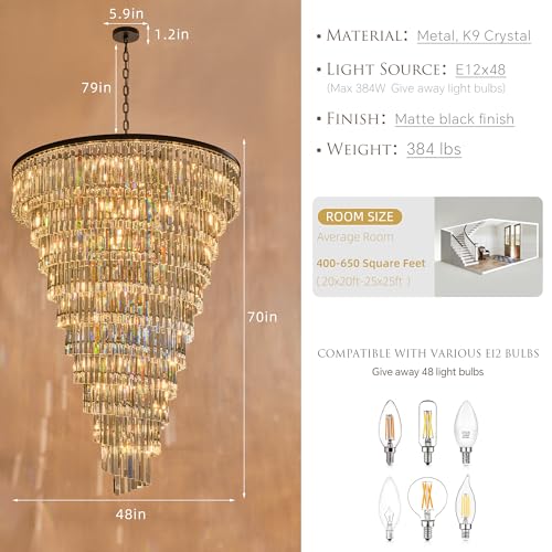 48 Inch Gold Crystal Tube Spiral Chandelier