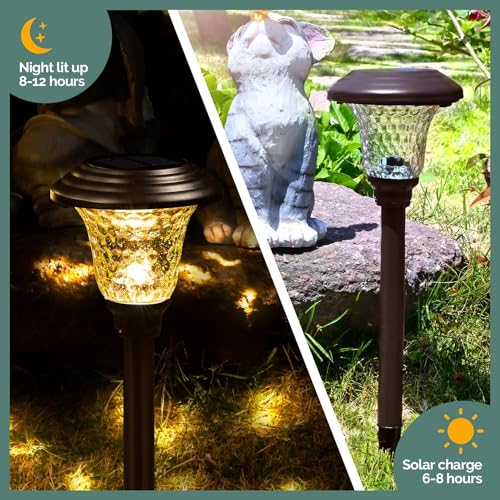 Metal & Glass Solar Lights Outdoor (8 Count)