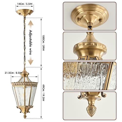 Copper Outdoor Pendant Light 19.3" H Brass Exterior Hanging Light Fixtures Waterproof Anti