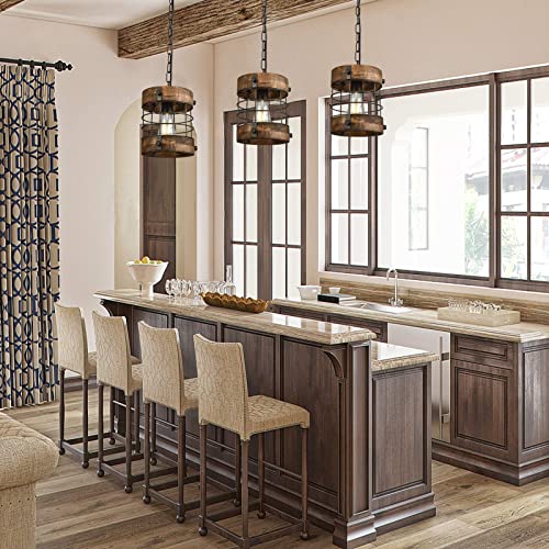 Retro Industrial Metal and Wood Farmhouse Chandeliers