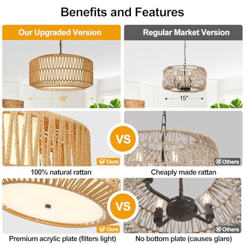 9" 52" Height Adjustable Farmhouse Chandelier Light Fixture