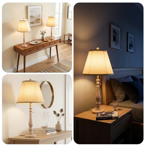 Farmhouse Table Lamps Rustic Bedroom Lamps 24.41" Wood Bedside Lamp