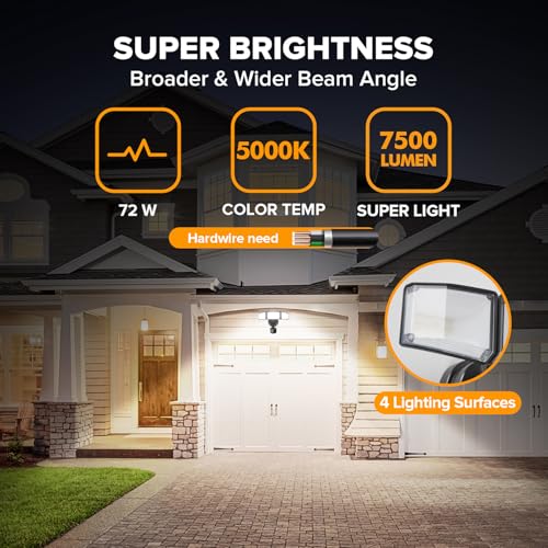 2 Pack 72W 7500LM LED Security Lights Motion Sensor Light Outdoor