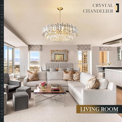 31.5" Modern Crystal Chandelier Gold 3