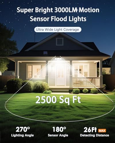 Solar Outdoor Lights Motion Sensor 3500LM 288 LED Solar Security Lights with Remote Control IP67 Waterproof 4 Heads Solar Flood Lights with 16.4ft Cable 4 Modes Wall Lights (2 Count)