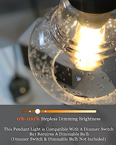 2 Pack Bubble Glass Pendant Light 8 inch Industrial Kitchen Hanging Pendant Light Fxitures Modern Hand Blown Seeded Glass for Farmhouse Dining Room Bar Bedroom Living Room Black (2 Count)