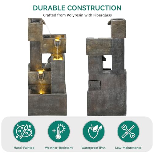 32.5" 5 Tier Outdoor Water Fountain LED Cascading Waterfall