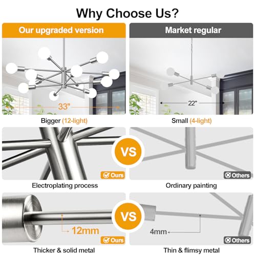 11" 52" Height Adjustable Modern Chandelier Ceiling Light Fixture