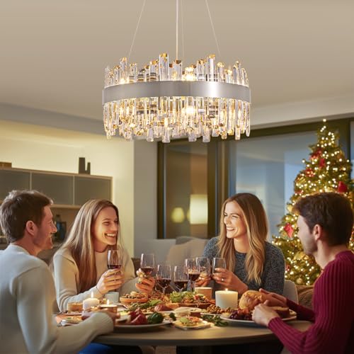 12 Light Modern Crystal Chandelier Ceiling Light Chrome D19.7''
