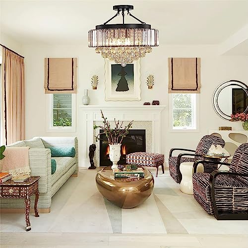 Farmhouse Black Crystal Chandelier Semi Flush Mount