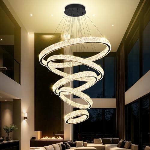Modern 5 Ring Chandeliers for High Ceiling Foyer