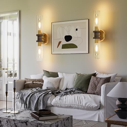 Gold & Walnut Wireless Battery Operated Wall Sconce with Remote (2 Count)