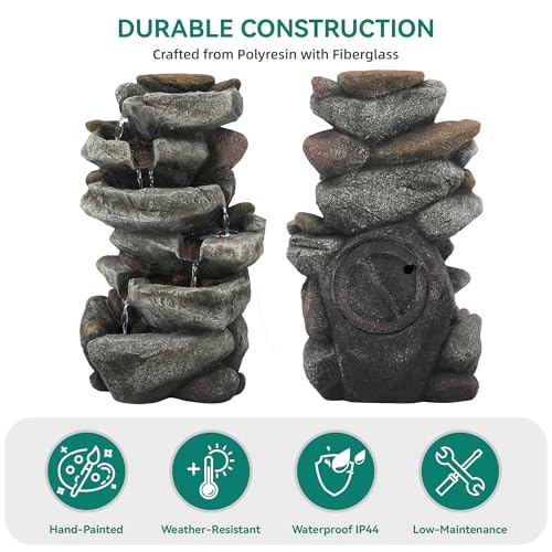20" H Rock Outdoor Water Fountain with LED Lights