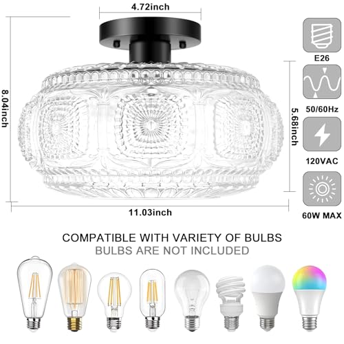11 Inch Globe Glass Semi Flush Mount Ceiling Light Fixture