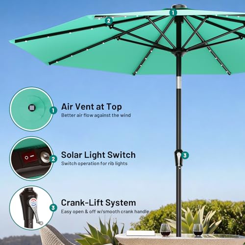 9FT Patio Umbrella with Solar Lights