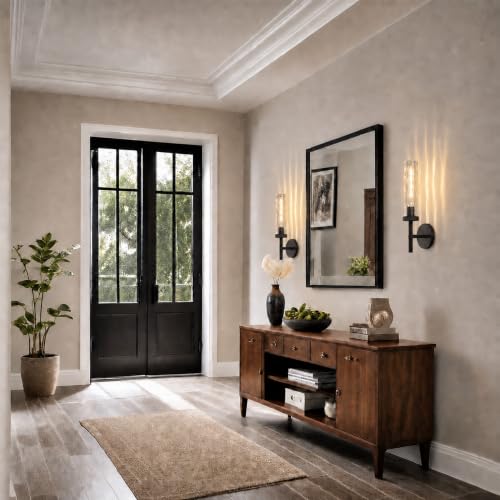 Bathroom Sconces Set of 2 Hardwired Wall Sconces with Water Ripple Glass (2 Count)