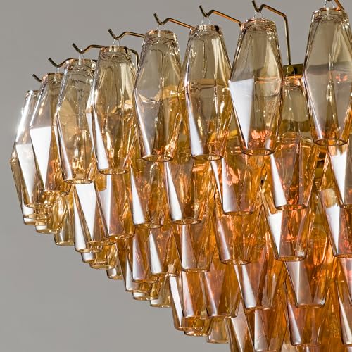 37 Inch Gold Amber Crystal Chandelier with 12 E12 Lights