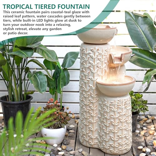 28" H Ceramic Outdoor Water Fountain with LED Lights