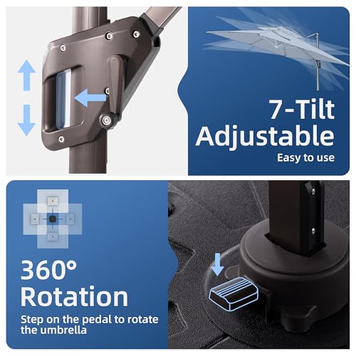 10x13FT Patio Cantilever Outdoor Offset Umbrella with LED Lights