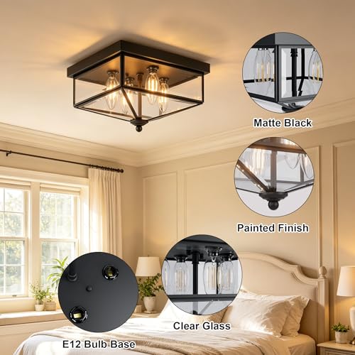 Farmhouse Style Square Flush Mount Ceiling Light