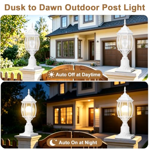 White Dusk to Dawn Outdoor Post Light