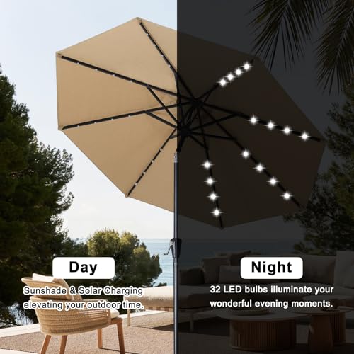 Solar Led Patio Umbrella with 32 Lights 11FT
