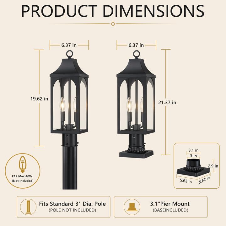 21.37 Inch Dusk to Dawn Outdoor Post Light