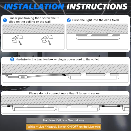 8FT LED Shop Light 100W 15000LM 5000K ETL Certified 12 (12 Count)