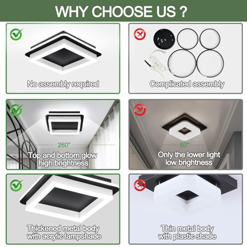 2 Packs Square Flush Mount Ceiling Light